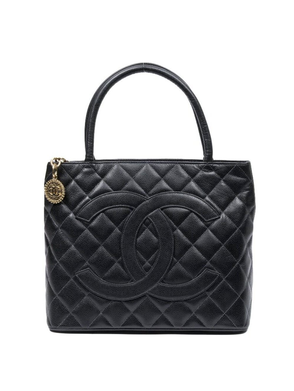 Chanel Timeless Medallion Tote Bag Black Quilted Caviar Leather